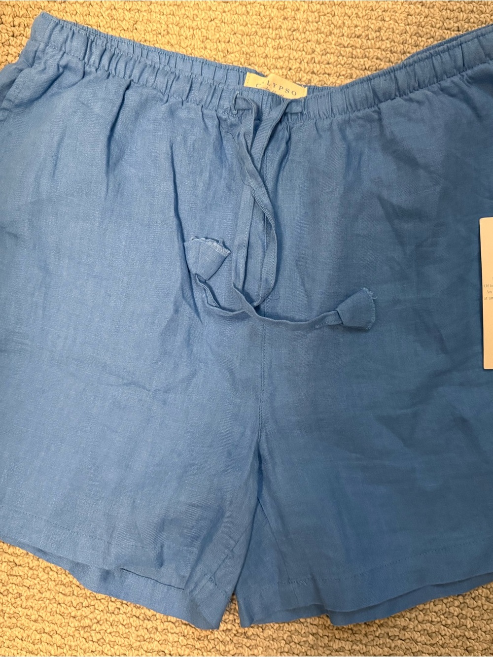 Calypso St. Barth Blue Linen Drawstring Shorts